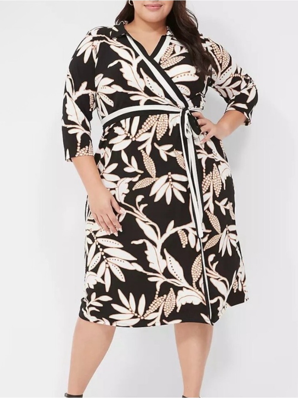Lane Bryant Plus-Size Black & Cream Floral Wrap Dress 26/28
